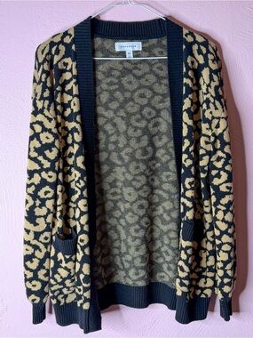POPSUGAR Black and Tan Leopard-Print Open Cardigan.
